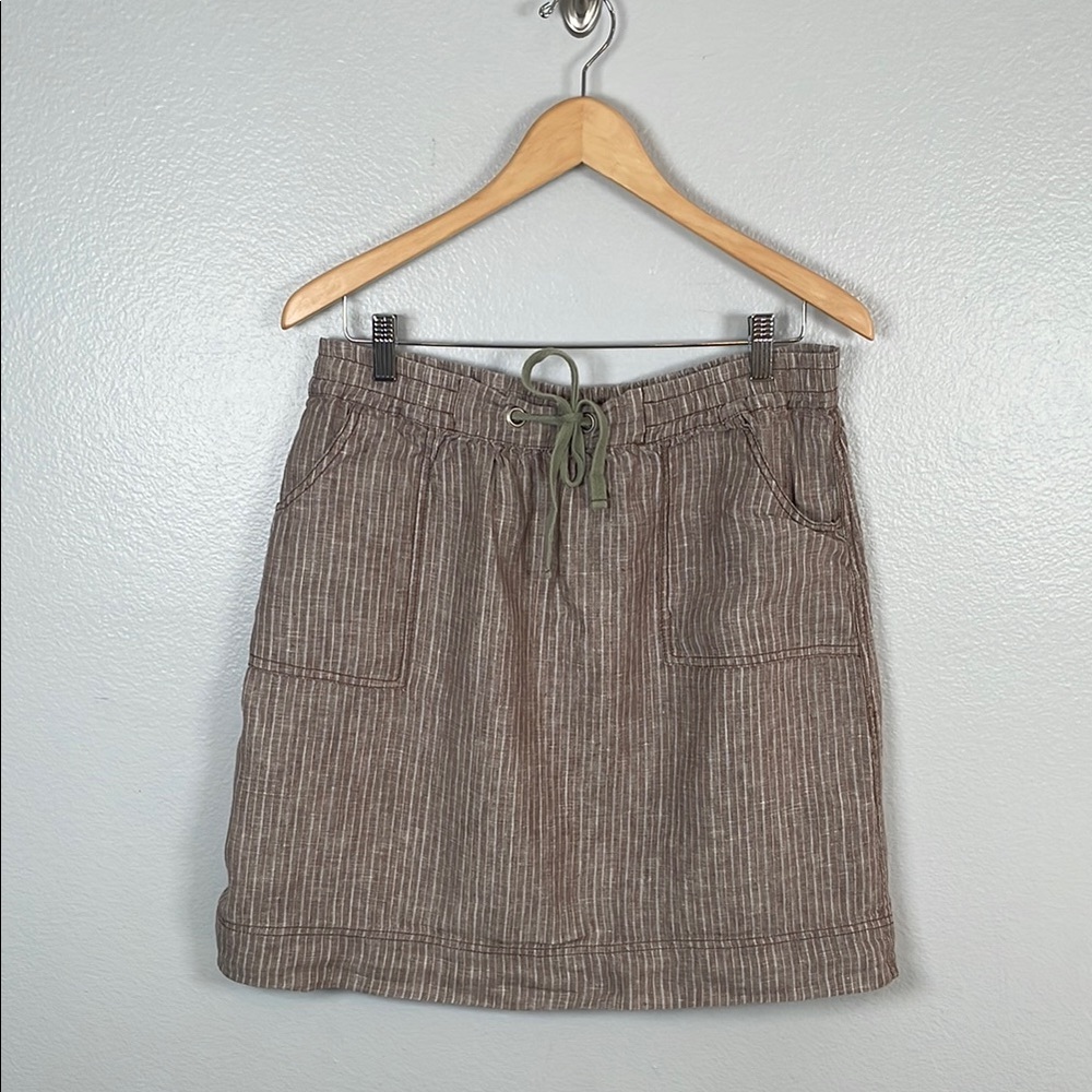 Sundance Beige with cream stripes linen drawstring waist skirt size 10